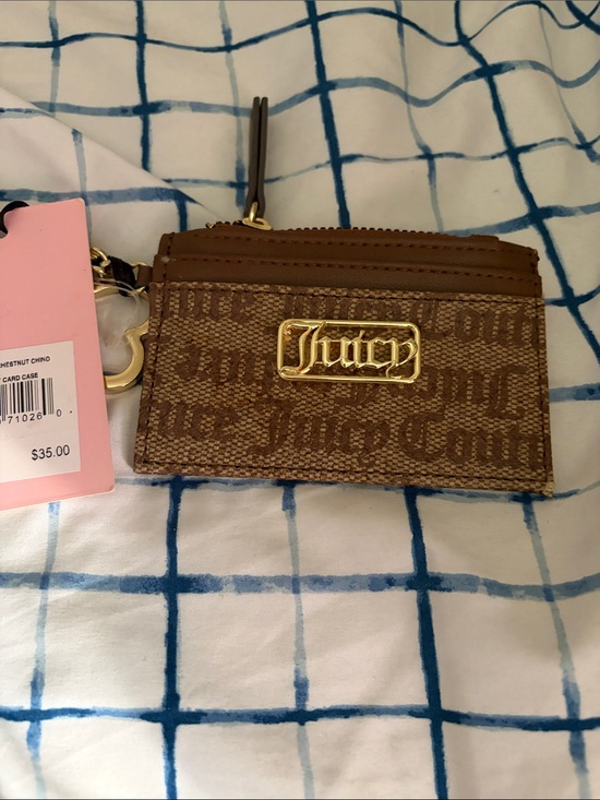 Juicy Couture Handbags - Juicy Couture Chestnut Logo Zip Card Case Wallet - Brown with Gold Hardware